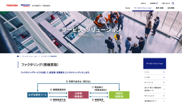 みずほ東芝リース ファクタリング（債権買取）のWebイメージ